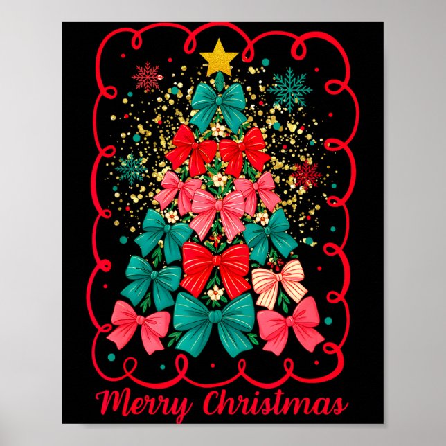 Póster Merry Christmas Coquette Bow Tree Retro Xmas For W (Frente)