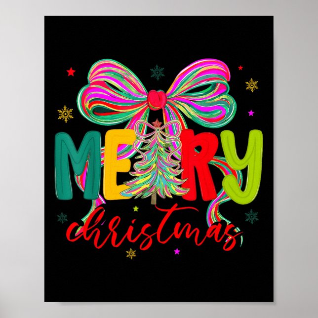 Póster Merry Christmas Coquette Bow Xmas Tree Holiday Gir (Frente)