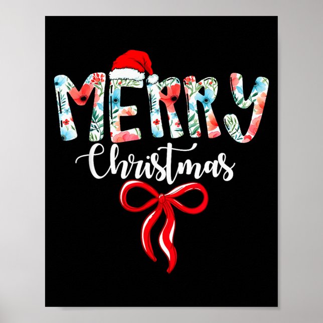 Póster Merry Christmas Coquette Red Bow Girls Santa Hat X (Frente)