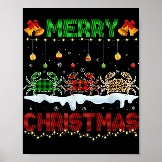 Póster Merry Christmas Cute Crab Xmas Leopard Plaid Santa (Frente)