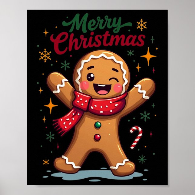 Póster Merry Christmas Cute Gingerbread Man Holiday Festi (Frente)