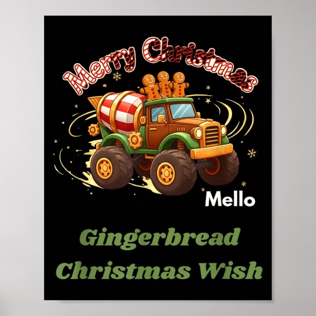 Póster Merry Christmas Cute Gingerbread Mello Mixer Truck (Frente)