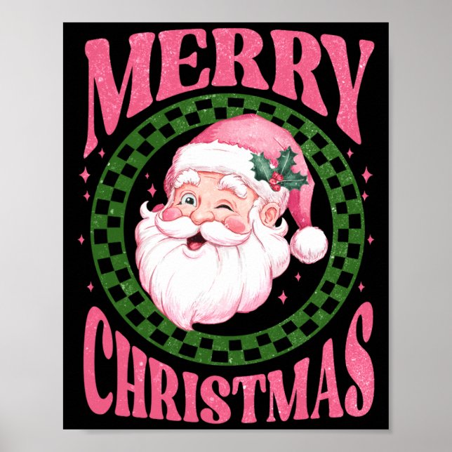 Póster Merry Christmas Cute Santa Nk Retro Glitter  (Frente)