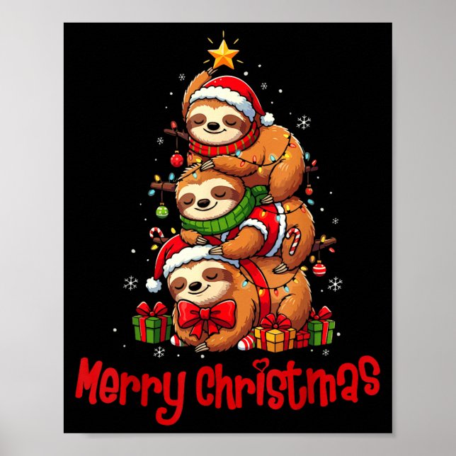 Póster Merry Christmas Cute Sloth Santa Hat Slothmas Anim (Frente)