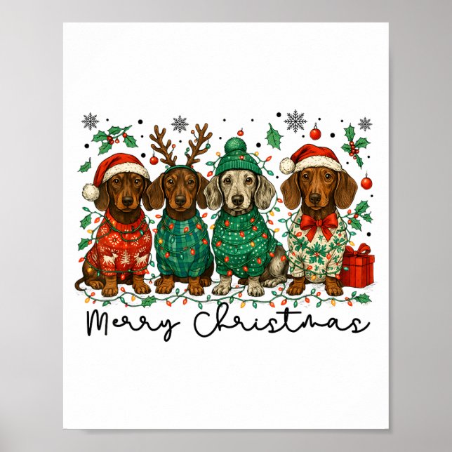 Póster Merry Christmas Dachshund Dog Retro Xmas Puppy Men (Frente)