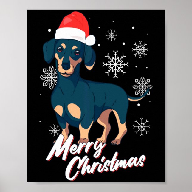 Póster Merry Christmas Dachshund Santa Claus Xmas New Yea (Frente)