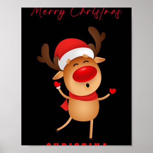Póster Merry Christmas Deer Cartoon Christmas T Shirt  (Frente)