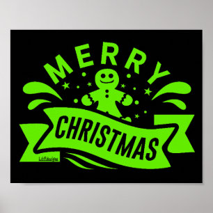 Póster MERRY CHRISTMAS divertido hombre de pan de jengibr