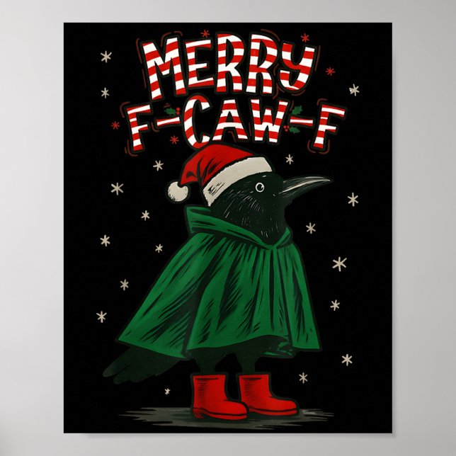 Póster Merry Christmas F-caw-f Crow Santa Black Bird Xmas (Frente)