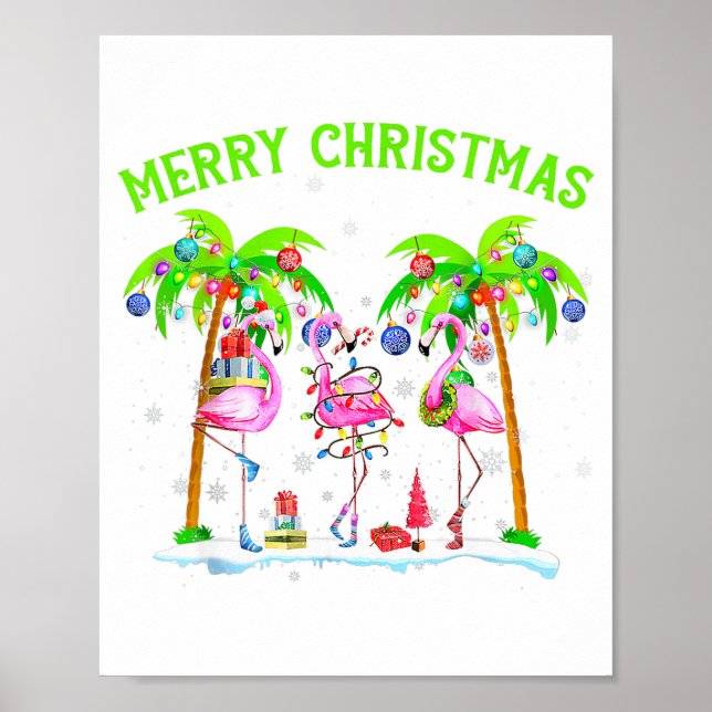 Póster Merry Christmas Flamingo Xmas Palm Tree Light Trop (Frente)