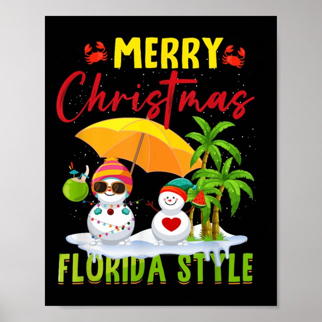 Póster Merry Christmas Florida Style Snowman Summer Vacat (Frente)