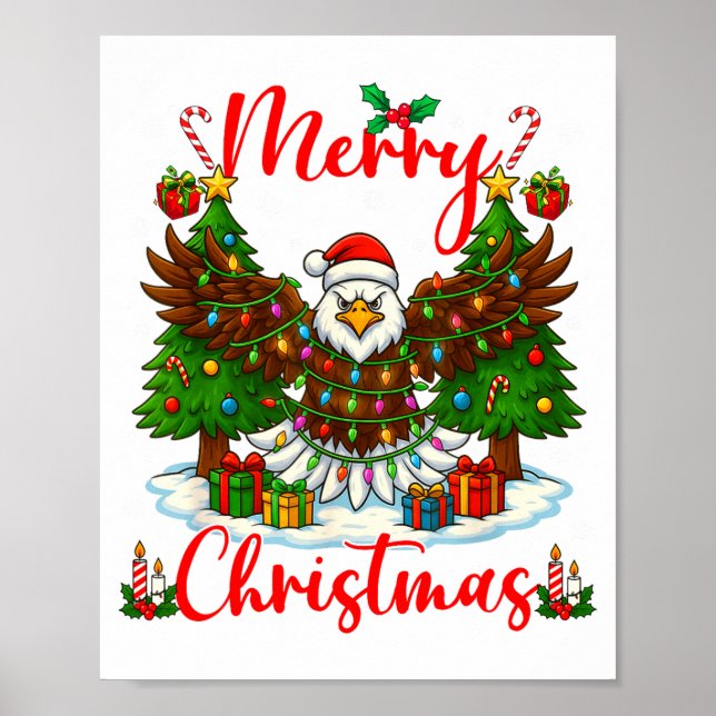 Póster Merry Christmas Funny Bald Eagle Lover Xmas Lights (Frente)