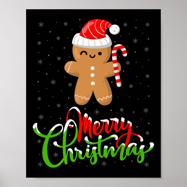 Póster Merry Christmas Funny Gingerbread Cookie Baking Ch (Frente)