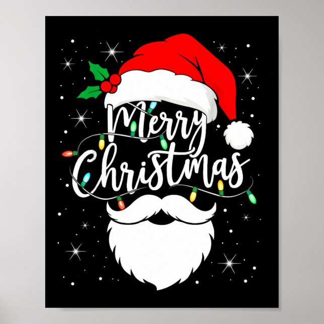Póster Merry Christmas Funny Santa Claus Hat And Beard Xm (Frente)