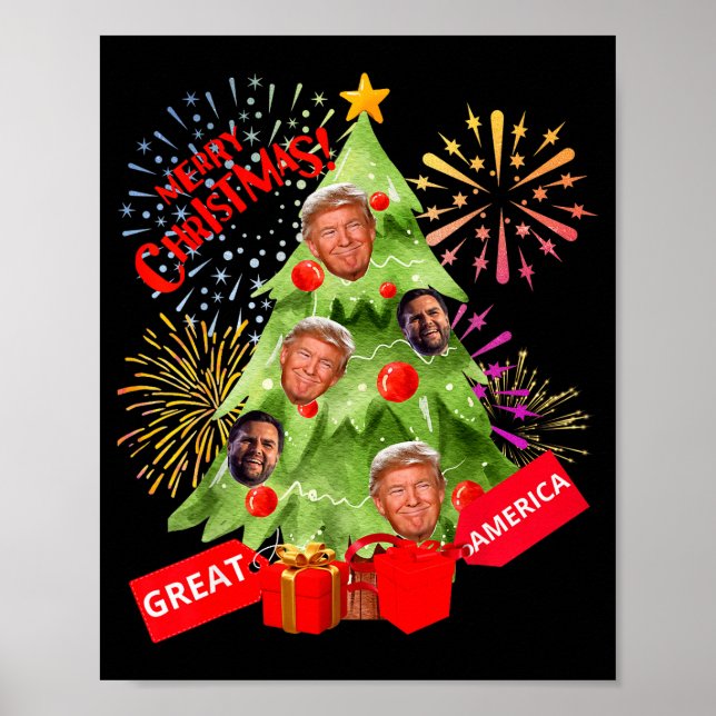 Póster Merry Christmas Funny Trump Great America Xmas Tre (Frente)
