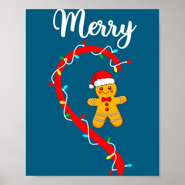 Póster Merry Christmas Gingerbread Couple Xmas Pajamas Ma (Frente)