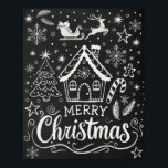 Póster Merry Christmas Gingerbread House Chalkboard<br><div class="desc">Trae alegría festiva a su decoración de vacaciones con este encantador poster de estilo "Feliz Navidad". Con una casa de jengibre dibujada a mano, copos de nieve y un trineo caprichoso que vuela por el cielo nocturno, este poster capta el acogedor espíritu de los Navidades. El diseño de tiza blanca...</div>