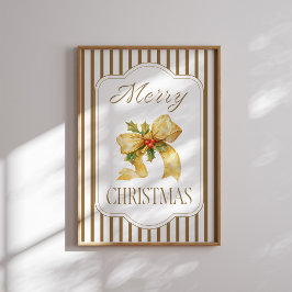 Póster Merry Christmas Gold Bow Poster