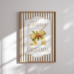 Póster Merry Christmas Gold Bow Poster