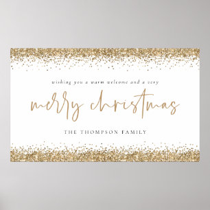 Póster Merry Christmas Gold Purpurina Name White