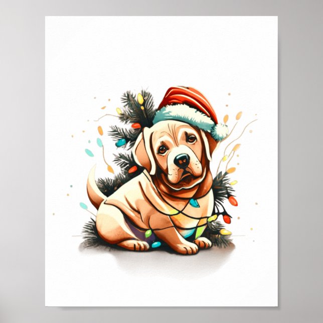 Póster Merry Christmas Golden Retriever Puppy  (Frente)