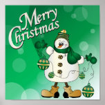 Póster Merry Christmas Green Snowman<br><div class="desc">Christmas Art Posters. ⭐This Product is 100% Customizable. Graphics and / or text can be added, deleted, moved, resized, changed around, rotated, etc... 99% of my designs in my store are done in layers. This makes it easy for you to resize and move the graphics and text around so that...</div>