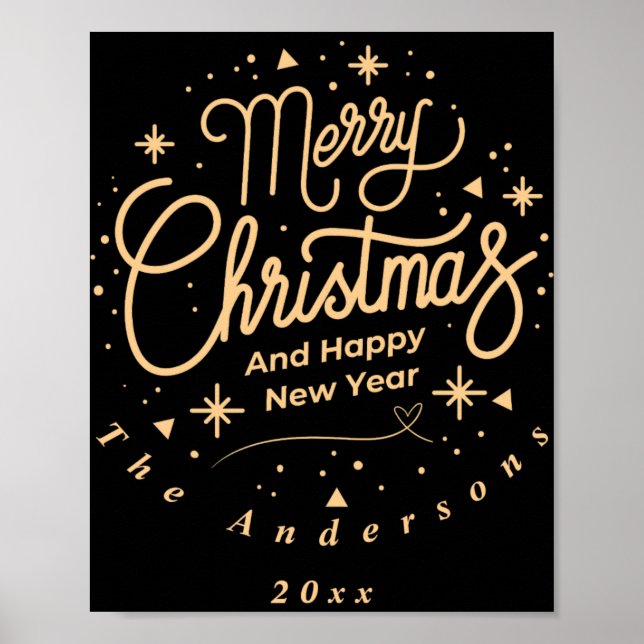 Póster Merry Christmas Happy New Year Modern Green Gold T (Frente)