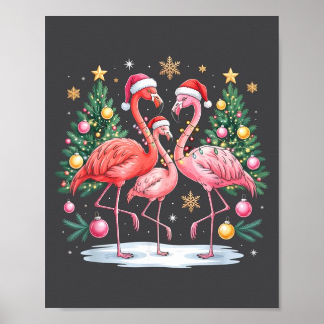 Póster Merry Christmas Hat Santa Flamingo Light Christmas (Frente)