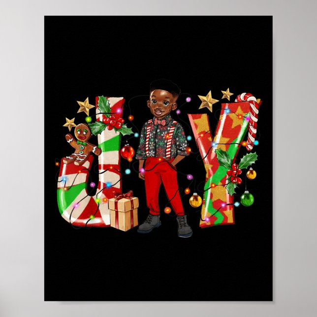 Póster Merry Christmas Joy Afro Black Boy African America (Frente)