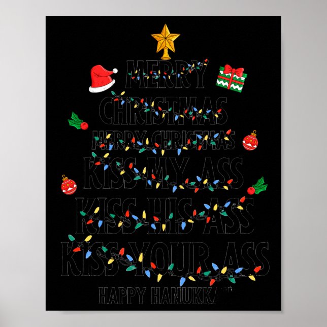 Póster Merry Christmas Kiss My Happy Hanukkah Funny Xmas  (Frente)