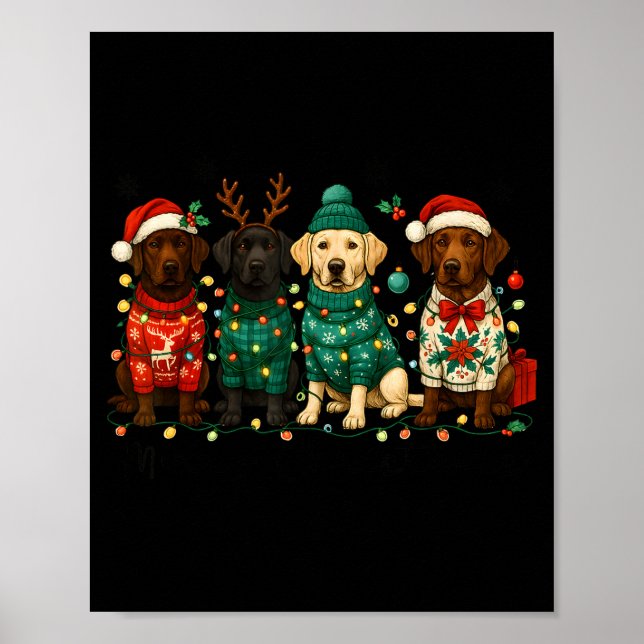 Póster Merry Christmas Labrador Dog Retro Xmas Puppy Men  (Frente)