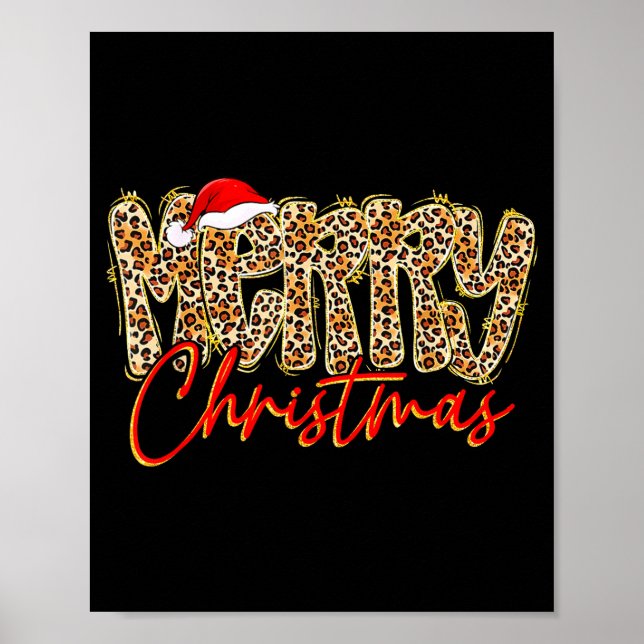 Póster Merry Christmas Leopard Xmas Santa Holiday Family  (Frente)