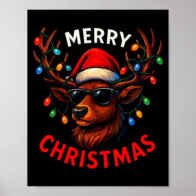 Póster Merry Christmas Lights Reindeer Xmas Family Men Wo (Frente)