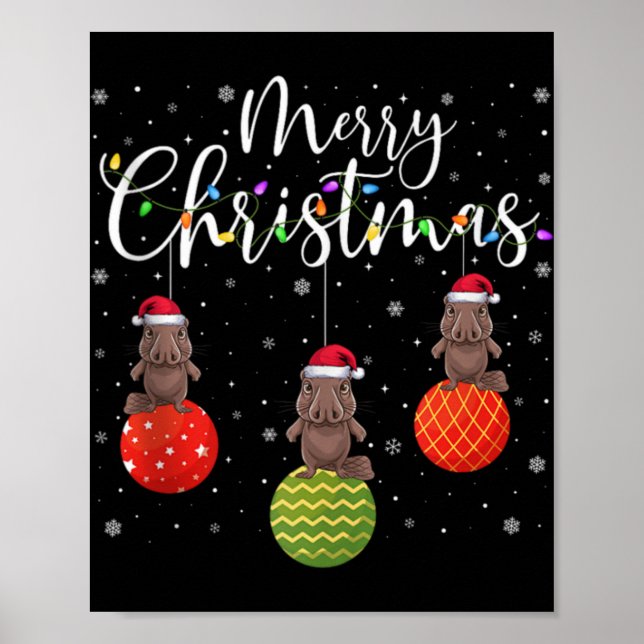 Póster Merry Christmas Lights Santa Hat Platypus Ugly Xma (Frente)