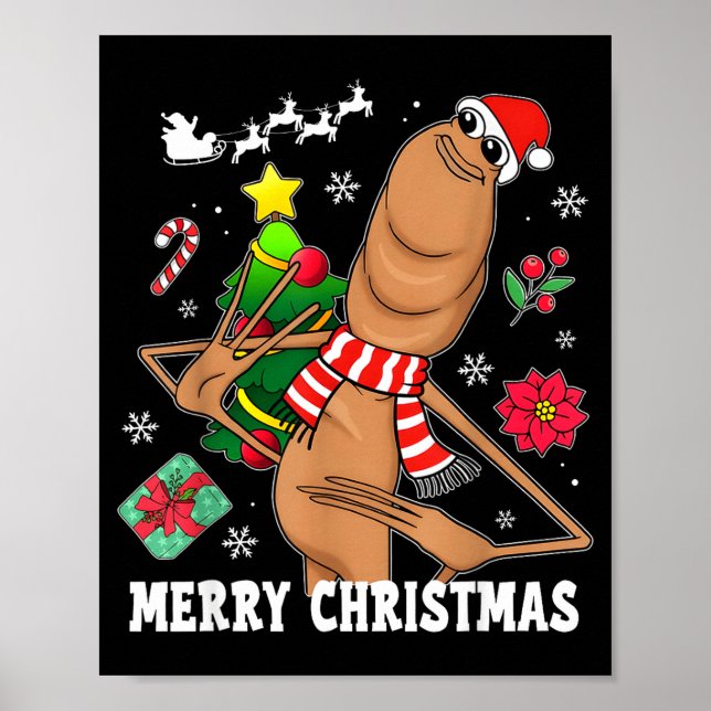 Póster Merry Christmas Marcus The Worm Funny Unhinged Mem (Frente)