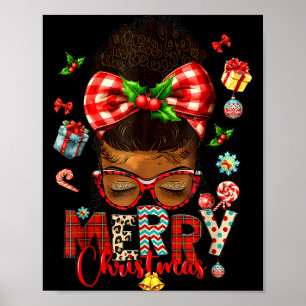 Póster Merry Christmas Moño Desordenado Mujeres Negras Af