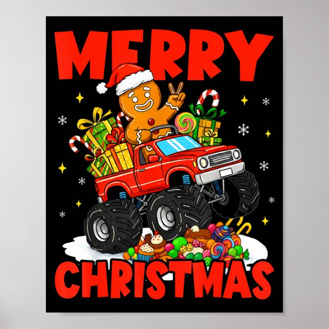 Póster Merry Christmas Monster Truck Funny Gingerbread Me (Frente)