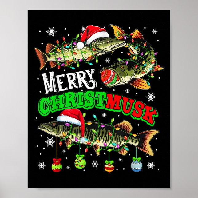 Póster Merry Christmas Musky Three Santa Muskies Fisher F (Frente)