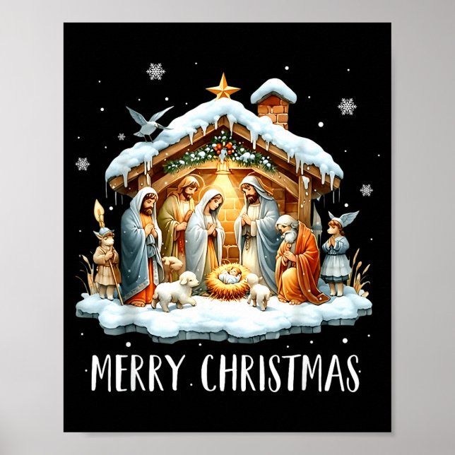 Póster Merry Christmas Nativity Scene North Star Baby Jes (Frente)