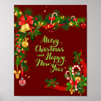 Póster Merry Christmas & New Year Poster