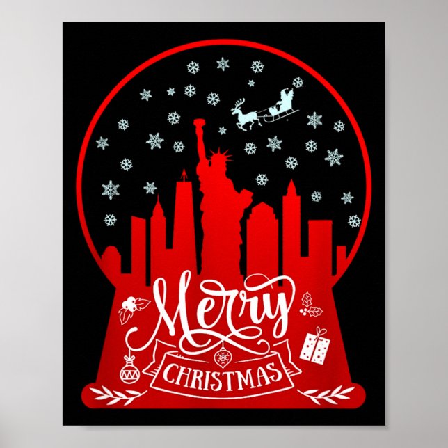 Póster Merry Christmas New York Skyline In Snow Globe Sno (Frente)