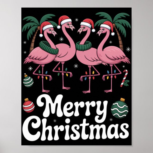Póster Merry Christmas Nk Flamingo Santa Hat Xmas Light T (Frente)