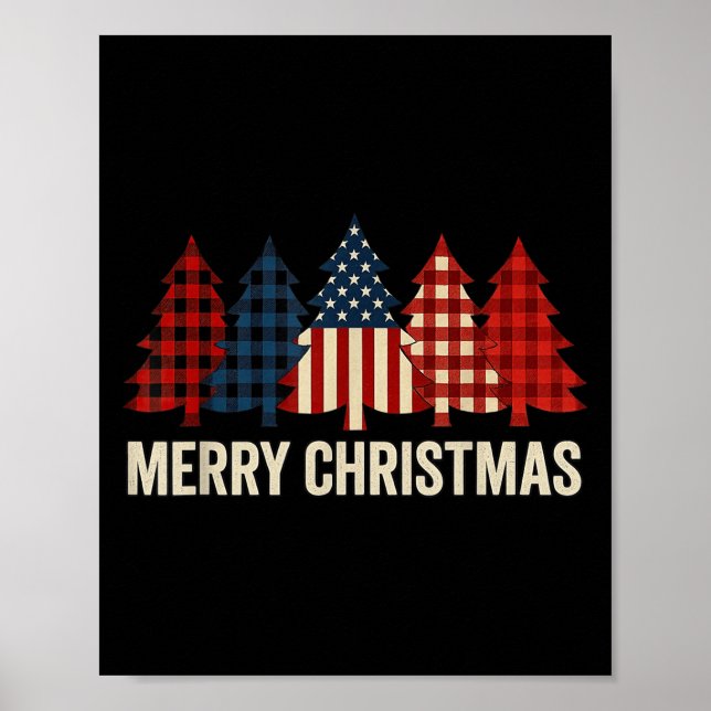 Póster Merry Christmas Patriotic Usa Flag Tree Xmas Holid (Frente)