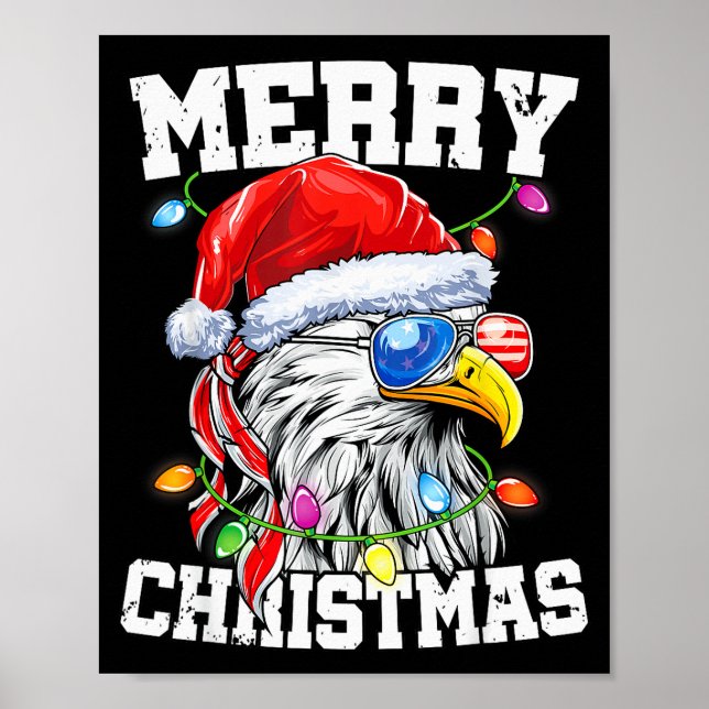 Póster Merry Christmas Patriotic Usa Patriotic Santa Bald (Frente)