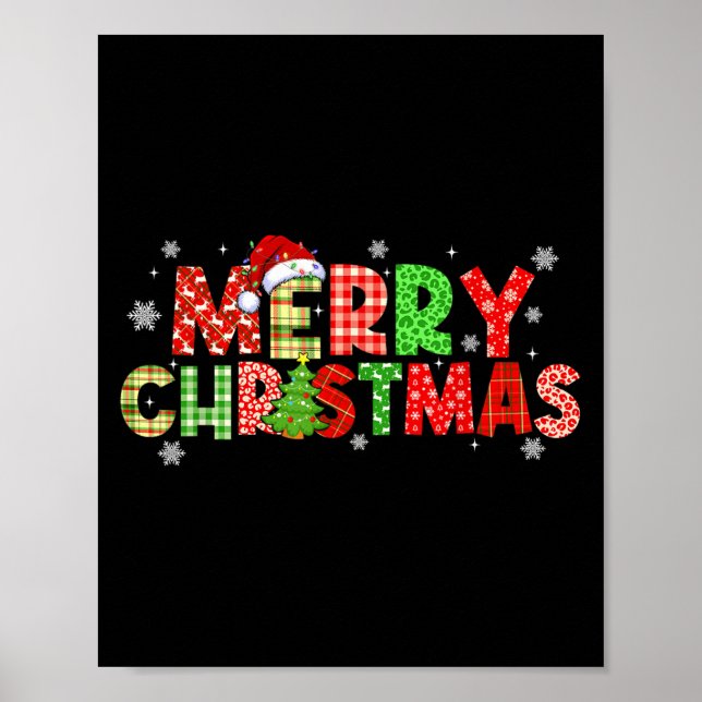 Póster Merry Christmas Plaid Xmas Tree Santa Hat Men Wome (Frente)