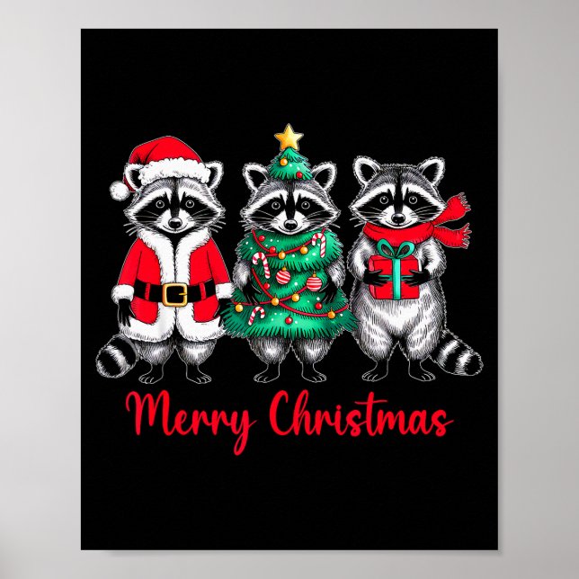 Póster Merry Christmas Raccoon Santa Hat Xmas Animal Racc (Frente)