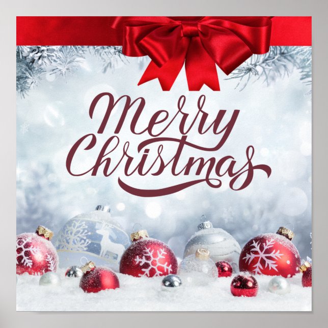 Póster Merry Christmas Red and White Snowflake Ornaments (Frente)