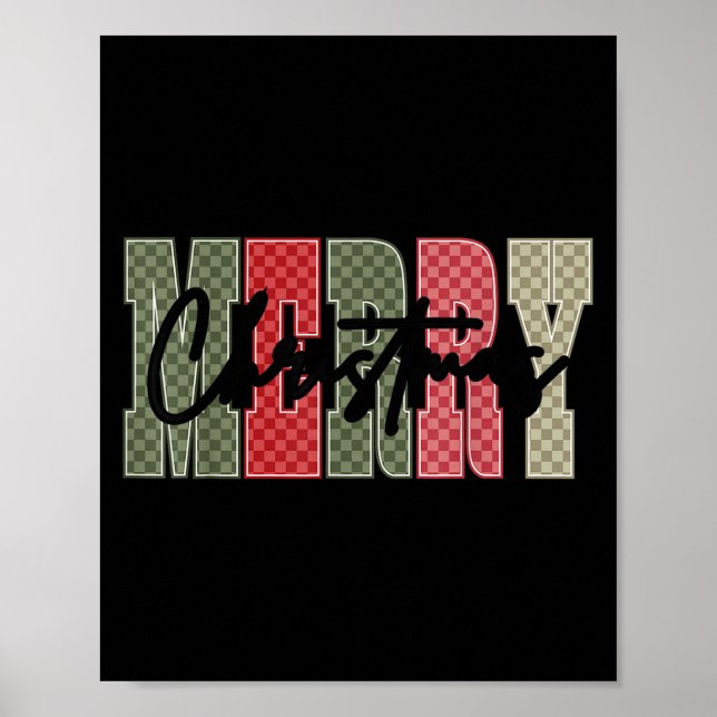 Póster Merry Christmas Red Green Plaid Checkered Xmas Gir (Frente)