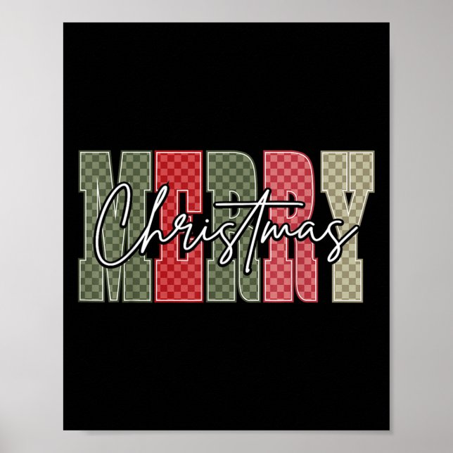 Póster Merry Christmas Red Green Plaid Checkered Xmas Gir (Frente)
