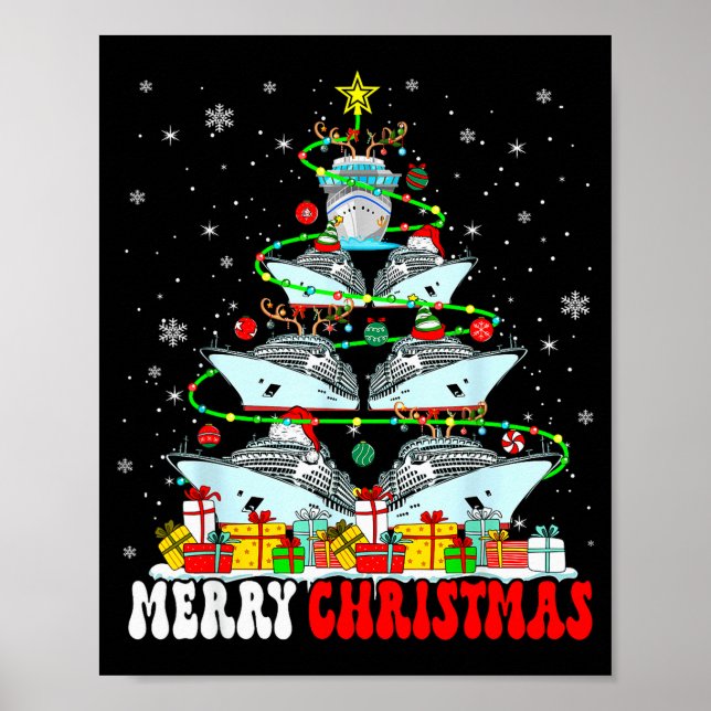 Póster Merry Christmas Reindeer Elf Santa Cruise Ships Xm (Frente)